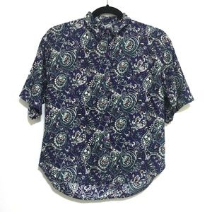 Paisley Print Cropped Short Sleeve Button Up
